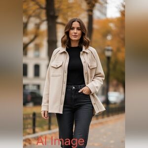 Thread Supply Womens Ribbed Collared Shacket Shirt Jacket